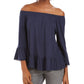 Blusa feminina estilo &amp; co com ombro de fora e manga sino, azul, tamanho GG