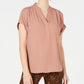 Camiseta feminina lisa de manga curta com decote em V, tamanho pequeno, rosa, Charter Club