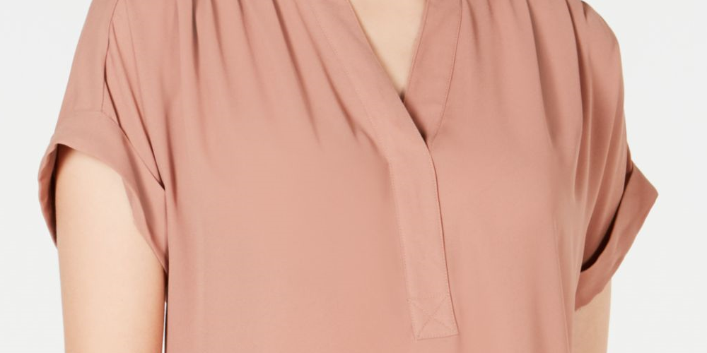 Camiseta feminina lisa de manga curta com decote em V, tamanho pequeno, rosa, Charter Club