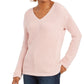 Suéter feminino de algodão texturizado com decote em V, tamanho XX-G, rosa, Charter Club