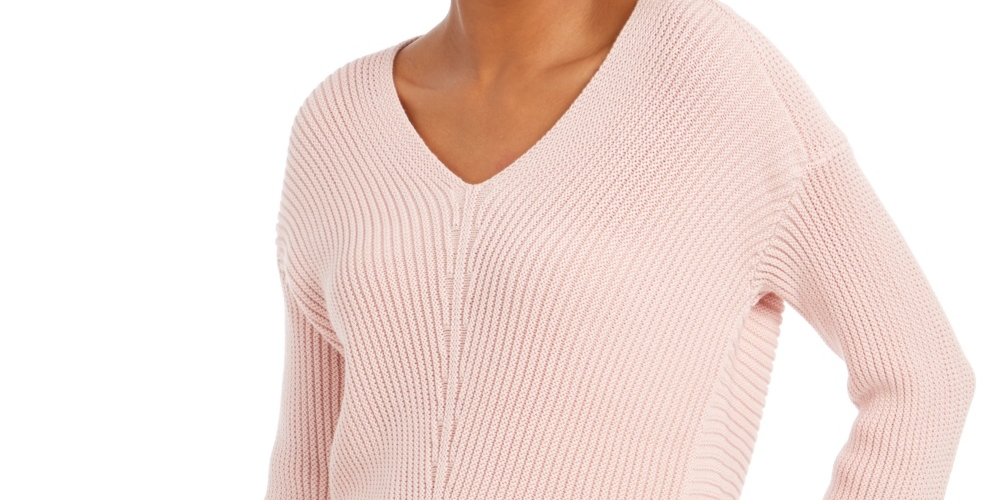 Suéter feminino de algodão texturizado com decote em V, tamanho XX-G, rosa, Charter Club