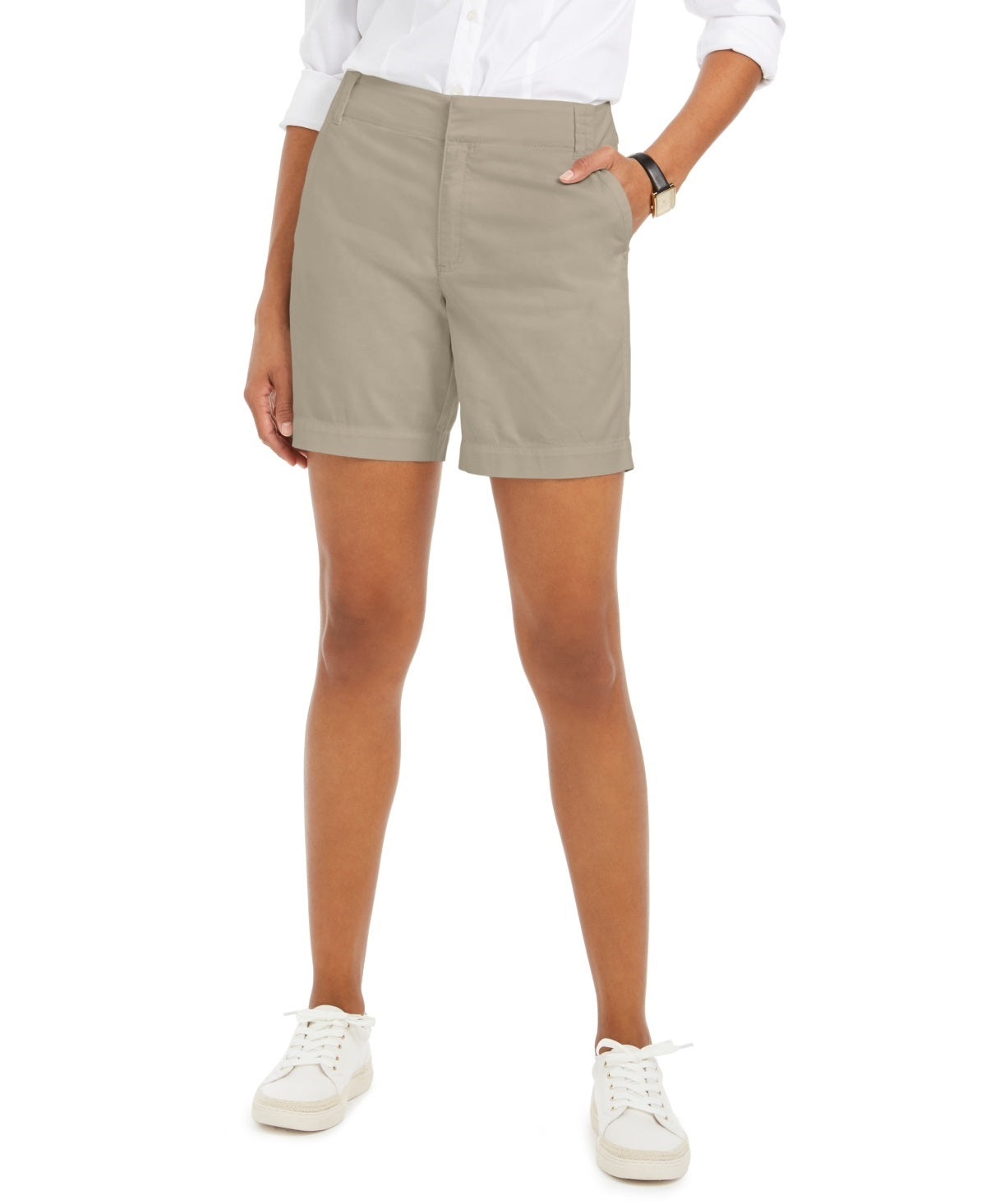 Shorts casuais de sarja feminino Charter Club, bege, tamanho 14