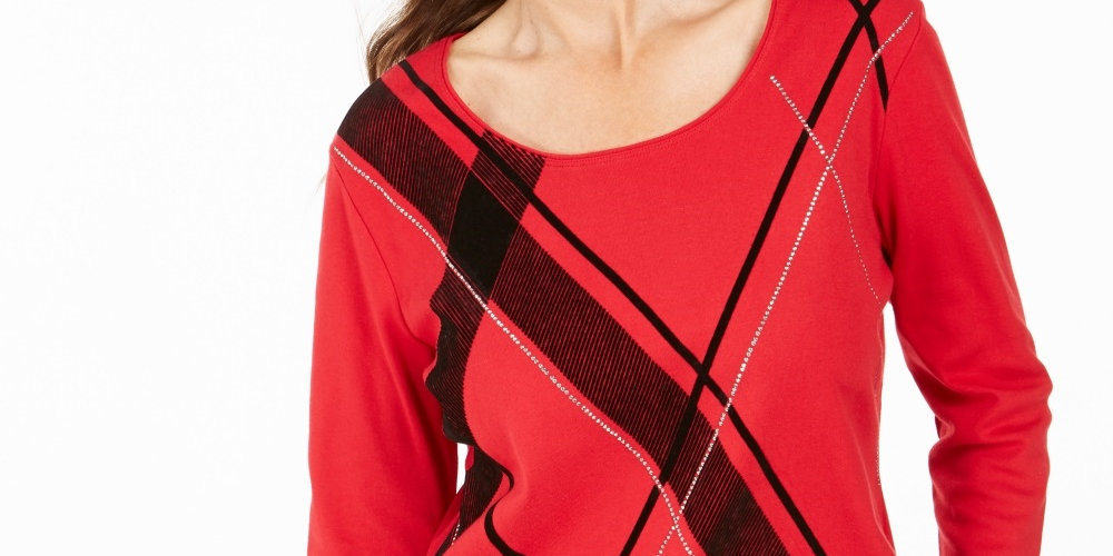 Karen Scott Blusa Listrada Angular Feminina Vermelha Tamanho P