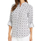 Camisa feminina Charter Club com mangas curtas e estampadas, tamanho X-G, branca