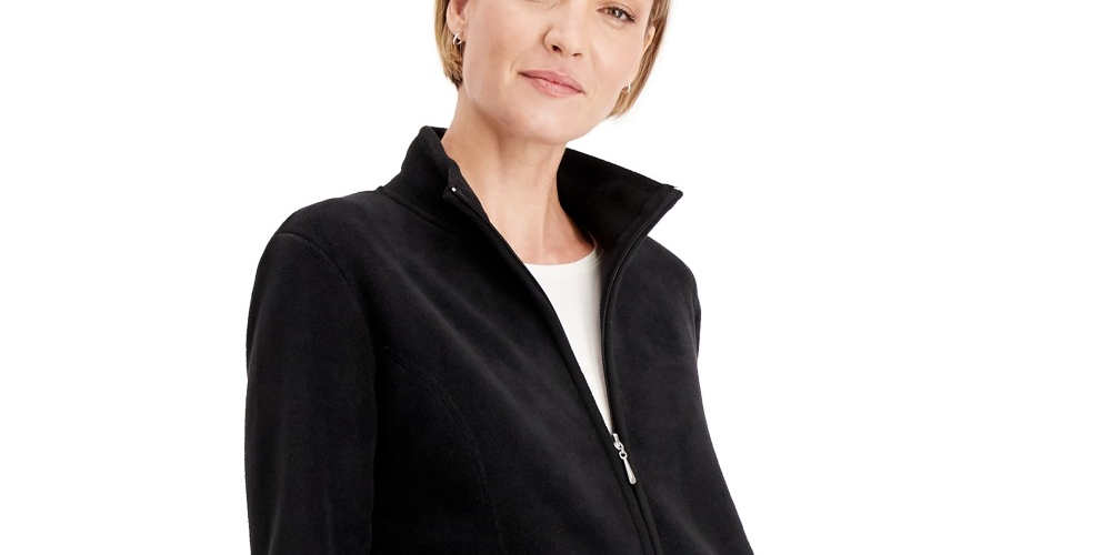 Jaqueta de lã feminina Karen Scott Sport Zip Up Zeroproof, preta, tamanho pequeno