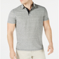 Camiseta polo masculina Alfani Regular Fit com listras de ponta a ponta e mistura de linho, preta, tamanho pequeno