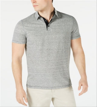 Alfani Men's Regular Fit End on End Stripe Linen Blend Polo T-Shirt Black Size Small