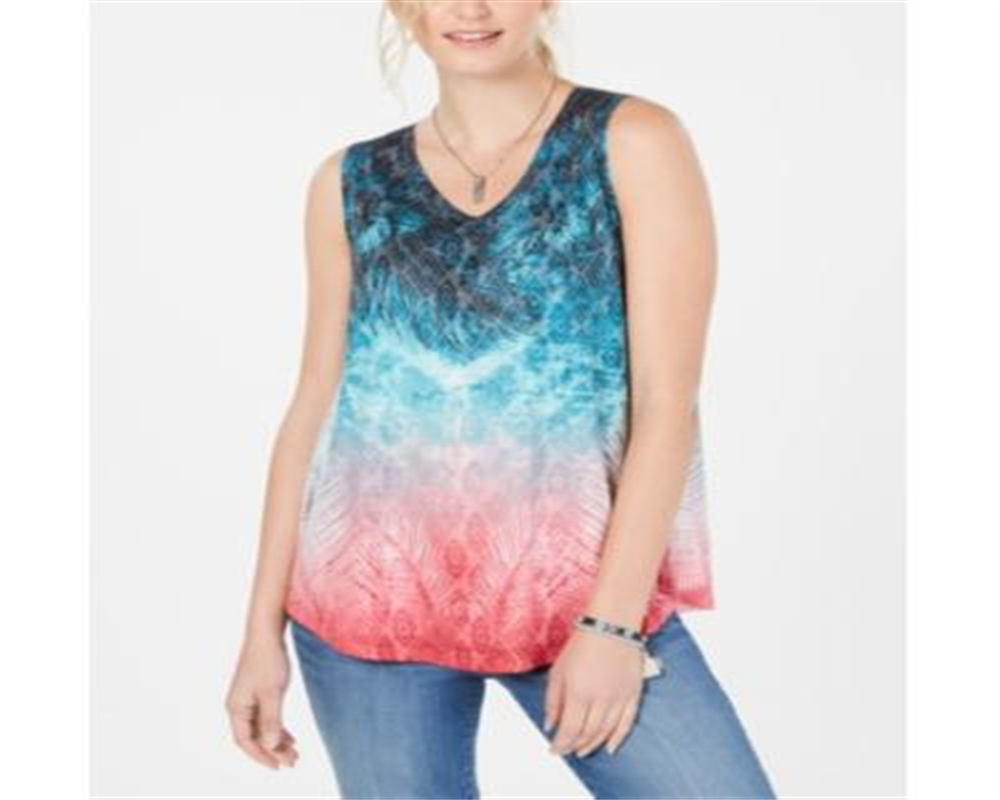 Regata feminina estampada com decote em V estilo &amp; co, azul, vários tamanhos - PP