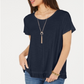 Blusa feminina com babados e bainha azul, tamanho pequeno P