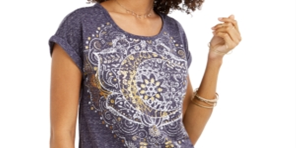 Camiseta feminina com estampa gráfica Style &amp; Co, azul-marinho, tamanho X-S
