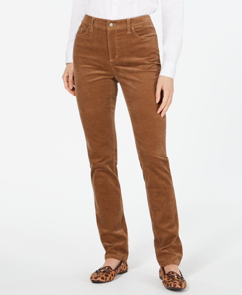 Calças de controle de barriga de veludo cotelê Lexington feminino Charter Club, marrom, tamanho 6