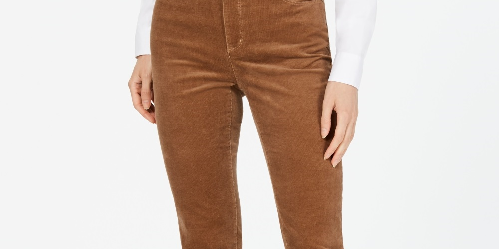 Calças de controle de barriga de veludo cotelê Lexington feminino Charter Club, marrom, tamanho 6