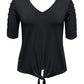 JM Collection Top feminino com amarração frontal, preto, tamanho médio