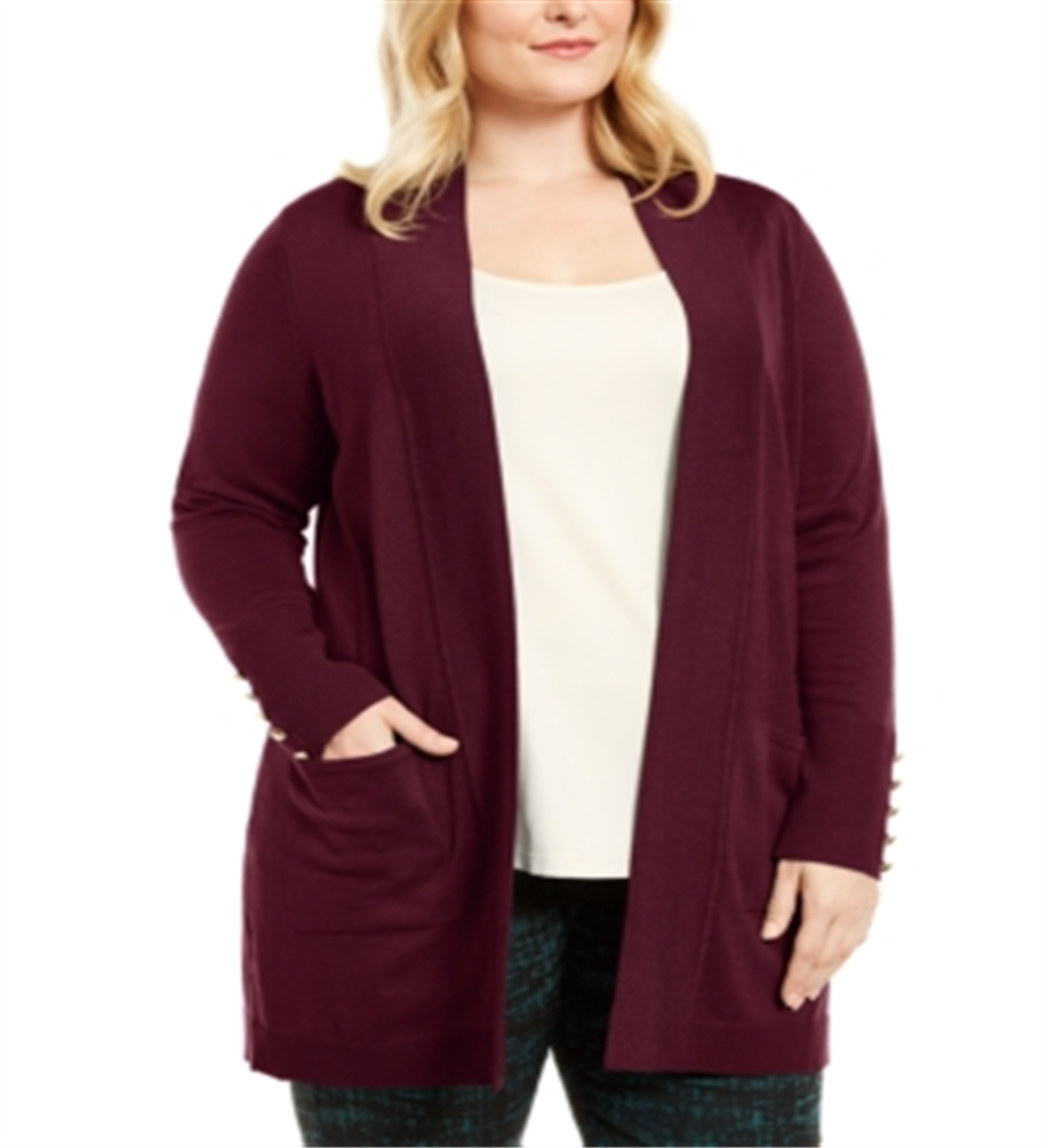 Cardigan feminino JM Collection com mangas abotoadas e botões, tamanho Cherry Pie 0X