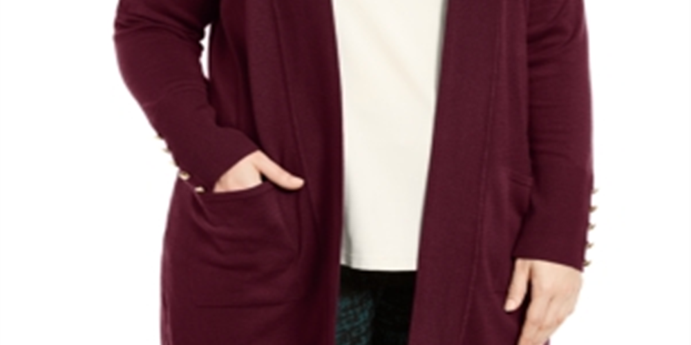 Cardigan feminino JM Collection com mangas abotoadas e botões, tamanho Cherry Pie 0X