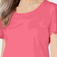 Camiseta feminina Karen Scott com gola trançada e manga curta, rosa, tamanho pequeno
