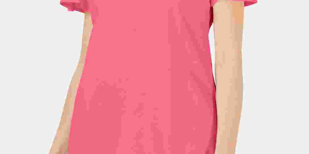 Camiseta feminina Karen Scott com gola trançada e manga curta, rosa, tamanho pequeno