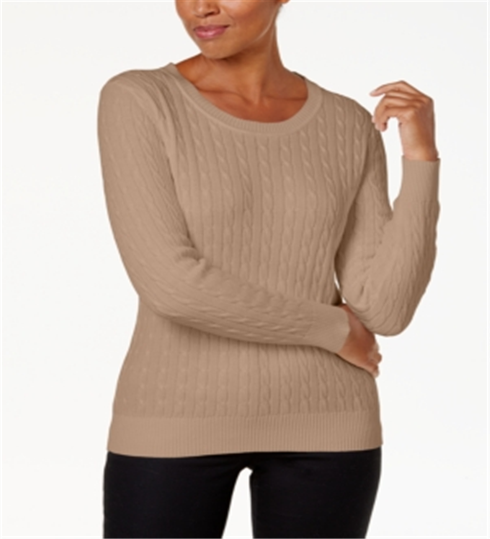 Karen Scott Suéter Feminino de Tricô de Algodão Marrom Tamanho Pequeno P