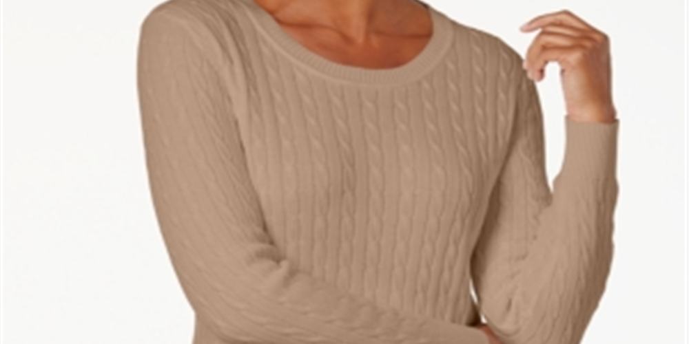 Karen Scott Suéter Feminino de Tricô de Algodão Marrom Tamanho Pequeno P