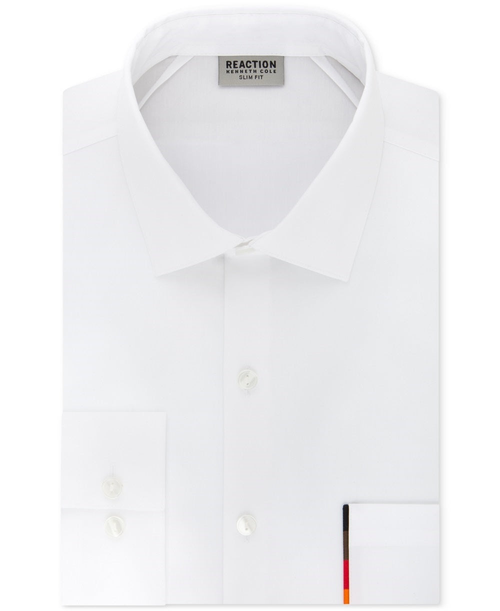 Camisa social masculina Kenneth Cole Reaction Slim Fit Pride, branca, tamanho 16,5 x 34-35
