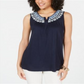 Blusa feminina bordada com decote aberto, azul, tamanho pequeno, estilo &amp; co