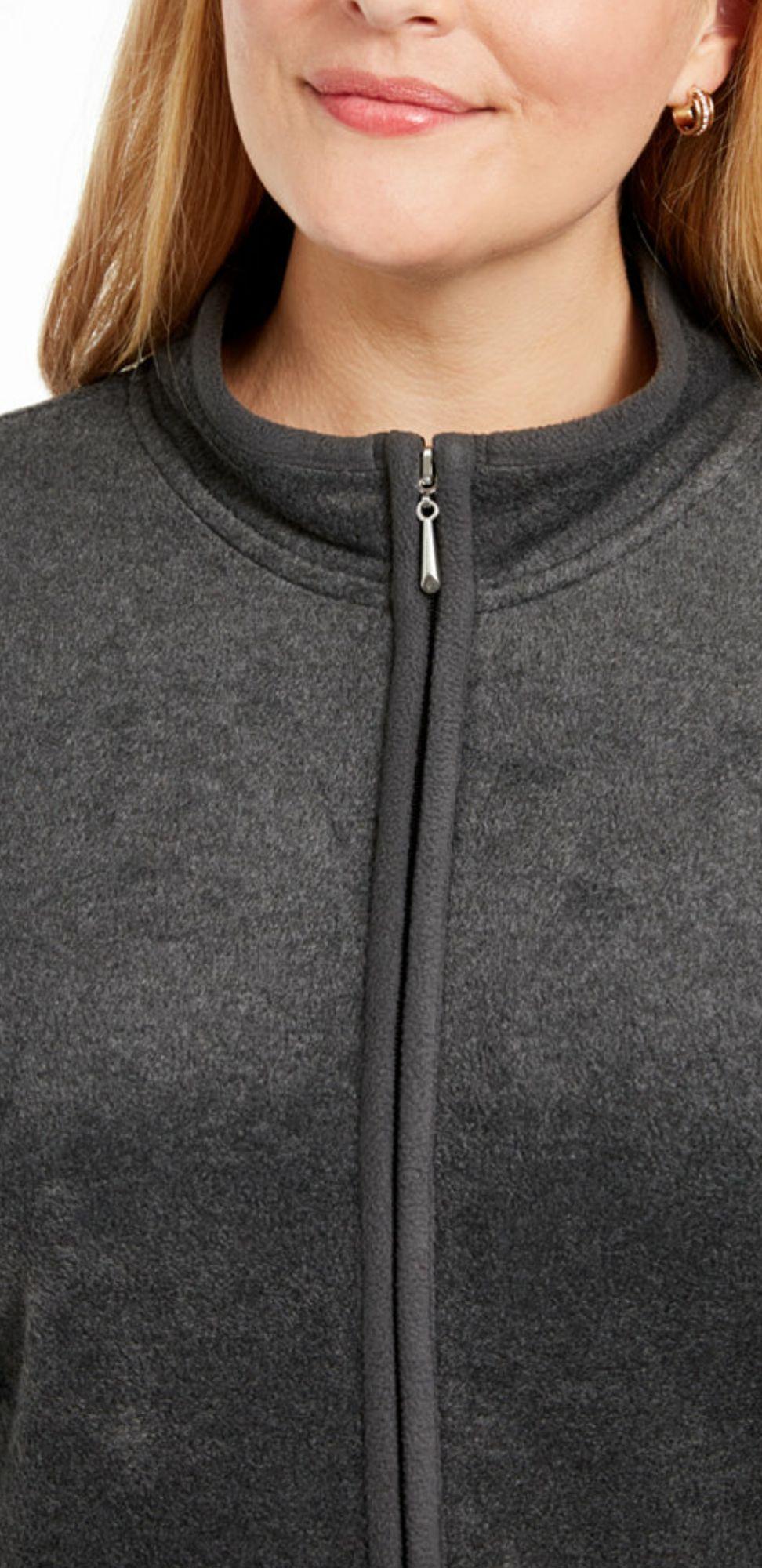 Jaqueta esportiva feminina Karen Scott Plus Zeroproof Fleece Performance, preta, tamanho 0X