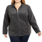 Jaqueta esportiva feminina Karen Scott Plus Zeroproof Fleece Performance, preta, tamanho 0X