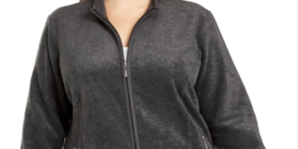 Jaqueta esportiva feminina Karen Scott Plus Zeroproof Fleece Performance, preta, tamanho 0X