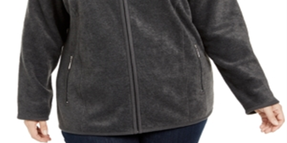 Jaqueta esportiva feminina Karen Scott Plus Zeroproof Fleece Performance, preta, tamanho 0X