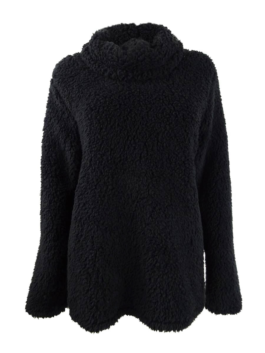 Suéter feminino estilo &amp; co com gola alta e forro de lã sintética sherpa, preto, tamanho pequeno e pequeno