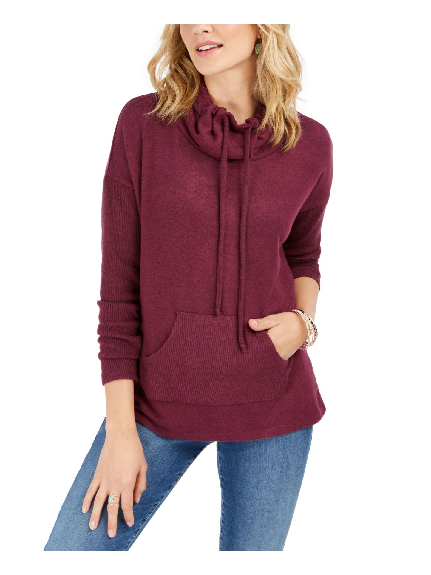 Suéter feminino com cordão e gola alta, estilo &amp; co, vermelho, tamanho extrapequeno