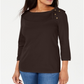 Blusa feminina Karen Scott com botões e gola xale de algodão, tamanho grande, chocolate