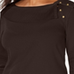 Blusa feminina Karen Scott com botões e gola xale de algodão, tamanho grande, chocolate