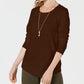Blusa feminina de manga comprida e gola redonda estilo &amp; co, marrom, tamanho extragrande