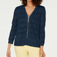 Cardigan feminino listrado Pointelle Charter Club, azul, tamanho pequeno, médio