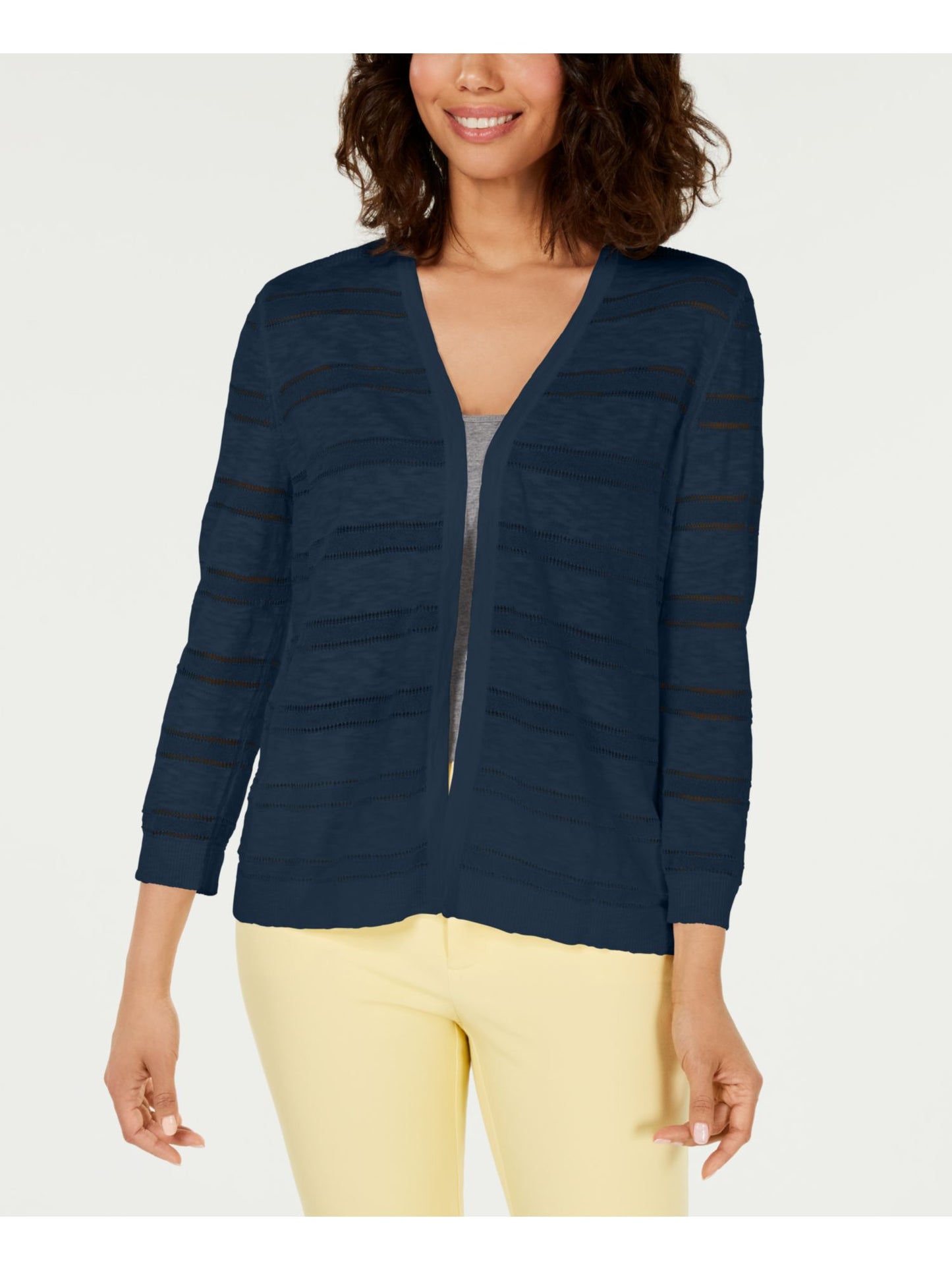 Cardigan feminino listrado Pointelle Charter Club, azul, tamanho pequeno, médio