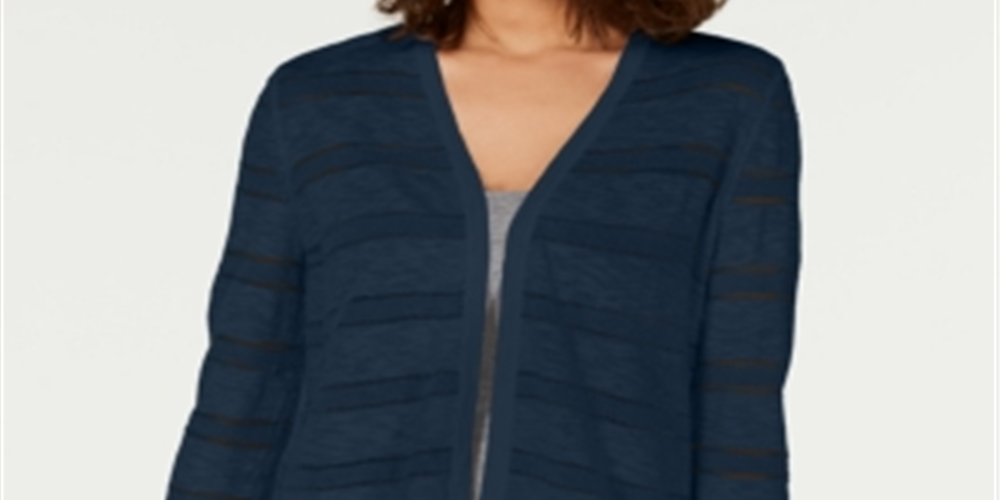 Cardigan feminino listrado Pointelle Charter Club, azul, tamanho pequeno, médio