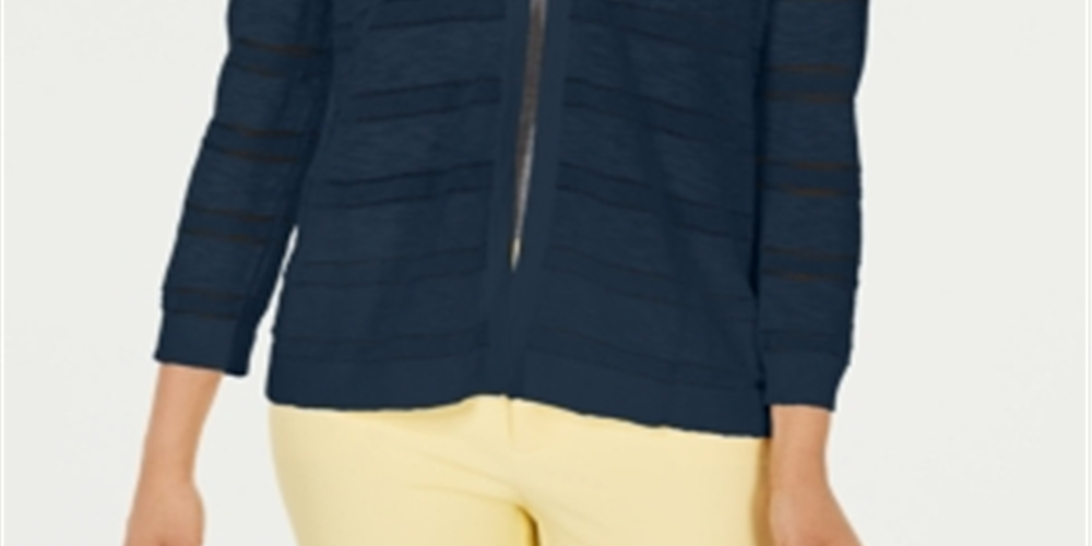 Cardigan feminino listrado Pointelle Charter Club, azul, tamanho pequeno, médio