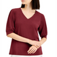 JM Collection Top Feminino Manga Bufante Gola V Vermelho Tamanho Grande