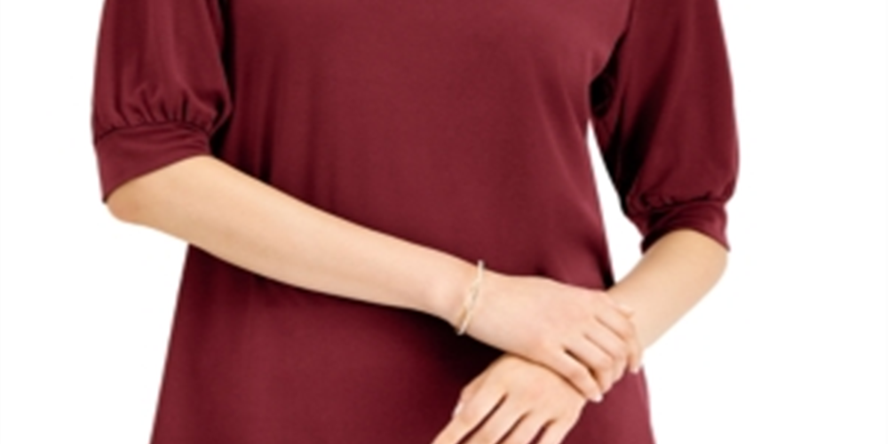 JM Collection Top Feminino Manga Bufante Gola V Vermelho Tamanho Grande