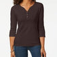 Karen Scott Top Henley de Algodão Feminino Marrom Tamanho P