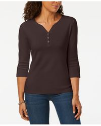 Karen Scott Top Henley de Algodão Feminino Marrom Tamanho P