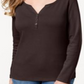 Karen Scott Top Henley de Algodão Feminino Marrom Tamanho P