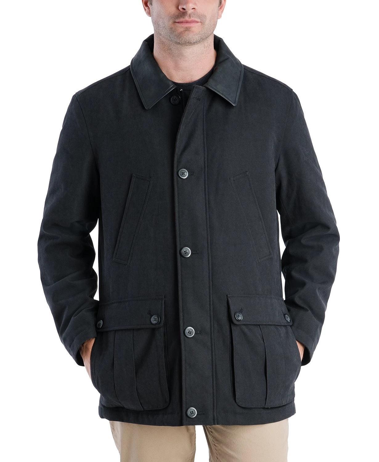 Sobretudo masculino London Fog com zíper, preto, tamanho grande