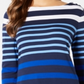 Charter Club Blusa feminina listrada de algodão Pima com botões e ombros, tamanho grande, azul