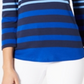 Charter Club Blusa feminina listrada de algodão Pima com botões e ombros, tamanho grande, azul