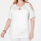 JM Collection Top feminino com tachinhas e ombros descobertos, branco, tamanho 2X