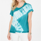 Camiseta feminina estilo &amp; co com babados e tingimento tie-dye, azul, tamanho pequeno G