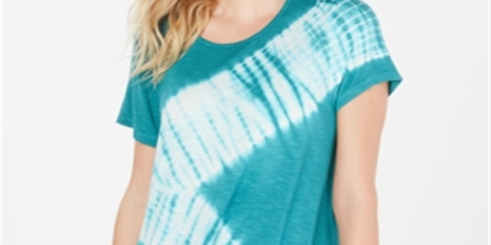 Camiseta feminina estilo &amp; co com babados e tingimento tie-dye, azul, tamanho pequeno G