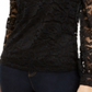 Blusa feminina de renda com decote redondo e manga curta da INC International Concepts, preta, tamanho pequeno GG